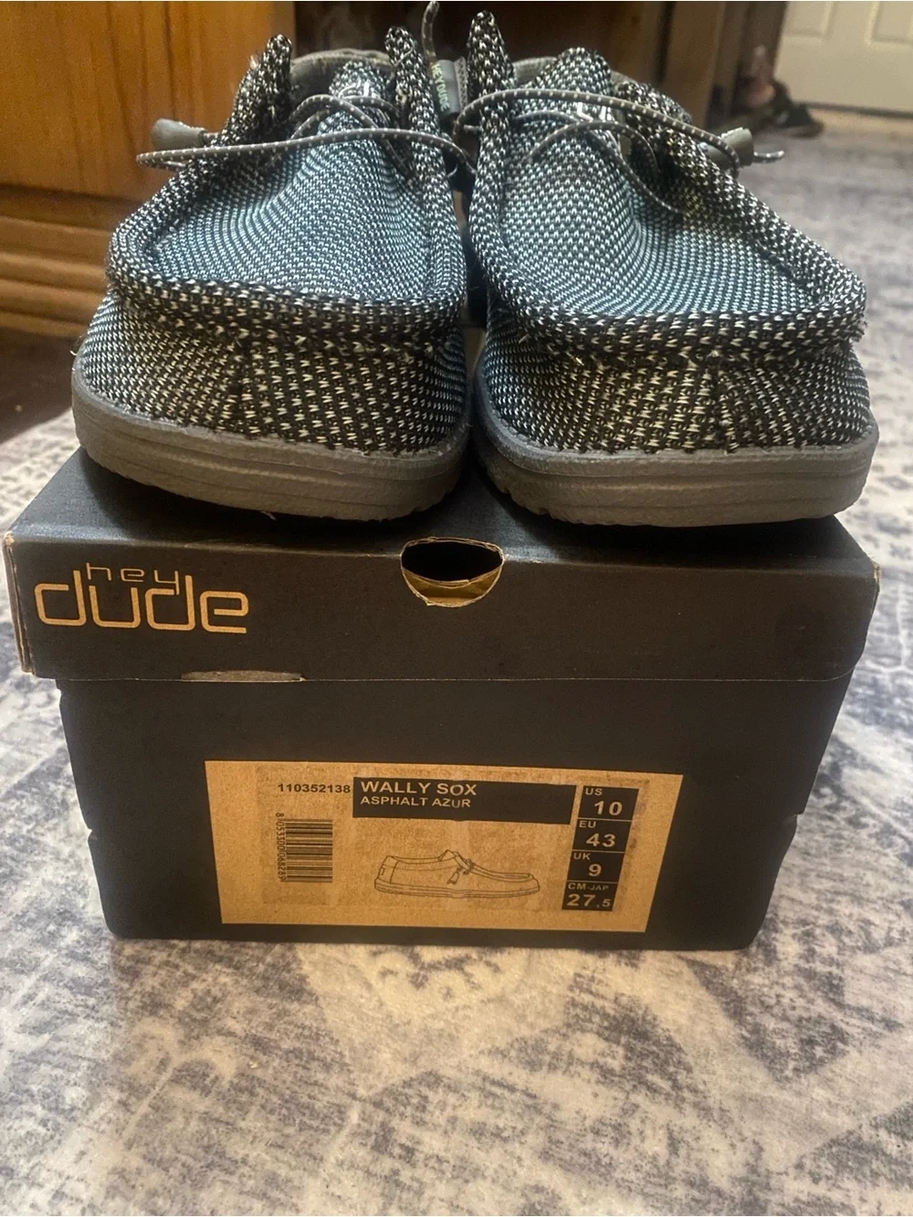 Hey Dude Wally Sox Slip-On Shoes in Asphalt Azur (Black/Gray)